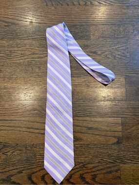 Paul Fredrick Lavender and White Striped Tie